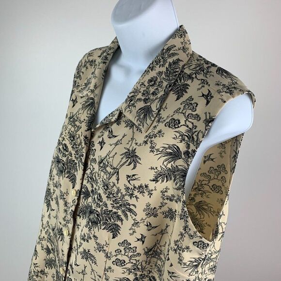 EP Pro Golf Shirt sz Large L Button Front Sleeveless Beige Bird Pattern Scene - Picture 4 of 8